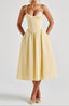 Women's Wedding Guest Yellow A-Line Corset Sweetheart Midi Dress