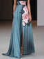 Women's Classic Black Slit Floral Crew Neck Sleeveless A-Line Maxi Dress