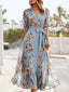Women's Floral V-Neck with Ribbon Midi Dress