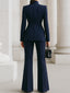 Women's Elegant Stand Collar Blazer & Trousers Set
