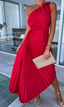 Women's Elegant One Shoulder Pleated Maxi Dress